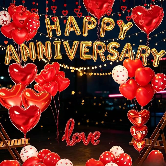 Happy Anniversary Decorations, Happy Anniversary Banner, Heart Hanging String - Image 2
