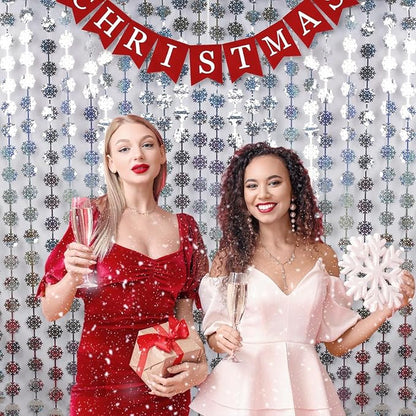 BRAVESHINE Party Snowflake Backdrop Hanging Snow Flakes Foil Fringe Curtain | 2 - Image 4