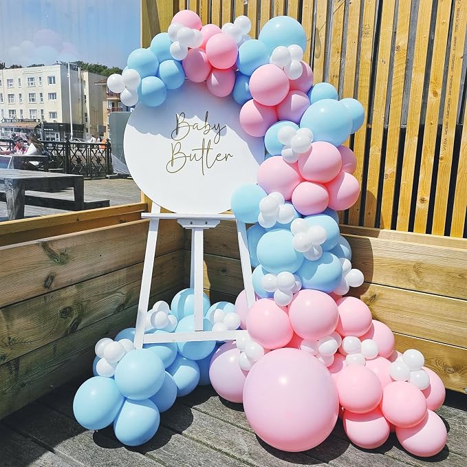 HILAVO Pink and Blue Balloons 12 Inch Pastel Light Baby Blue Pink White Party - Image 7
