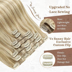 Ve Sunny Clip in Hair Extensions Human Hair Dark Blonde Highlights Golden Blonde Hair Extensions Full Head Real Hair Extensions Clip in Human Hair Natural Straight 7pcs 22 inch 120g