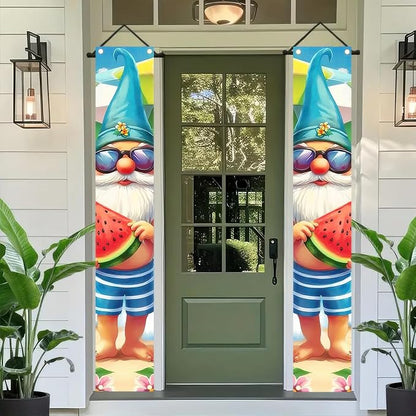 BlissYard 2pcs Welcome Summer Door Banner Hawaiian Beach Funny Gnome Porch - Image 2