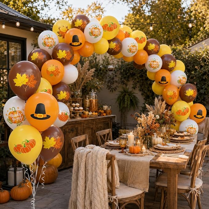 Thanksgiving Balloons, 12 Inch Orange Coffee Brown Yellow White Pumpkin Fall - Image 7