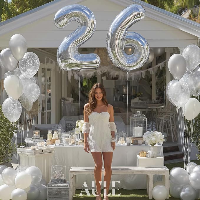 AULE 40 Inch Silver 26 Balloon Number Foil 0-9 Birthday Big Numbers | Birthday - Image 4