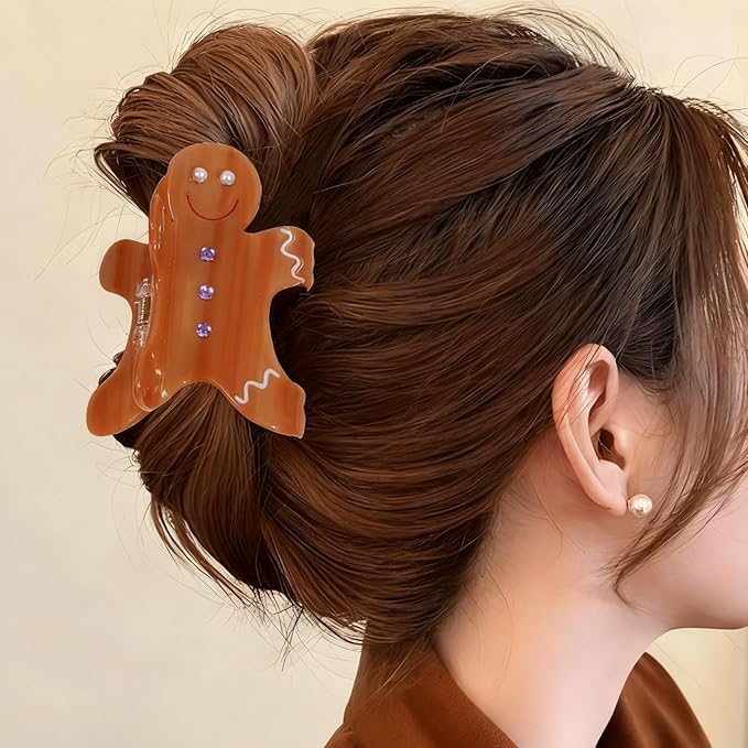 Gingerbread Man Hair Claw Clips Christmas Hair Clips Cute Cartoon Pattern Hair Jaw Barrettes Xmas Hair Accessories Funny Brown Gingerbread Man Claw Clip Christmas New Year Hair Decoration for Women
