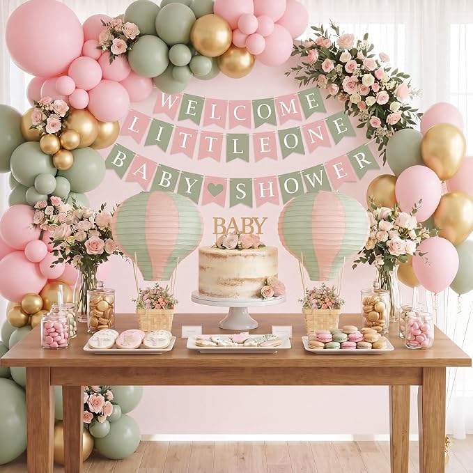 Meooeck 8 Sets Hot Air Balloon Tables Centerpieces, Sage Green Pink | Classroom - Image 5