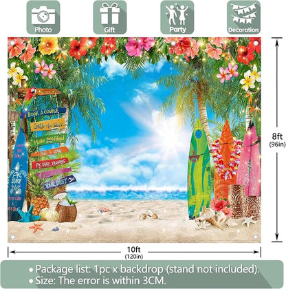 10x8ft Summer Hawaiian Beach Photography Tropical Luau Backdrop | Flower Palm - Image 4