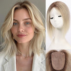 starluck Human Hair Toppers for Women Real Human Hair No Bangs 4 * 5.5 inch Base 12 inch SilkHug Hair Topper for Women Cover Grey Roots(Gray Brown with Platinum)
