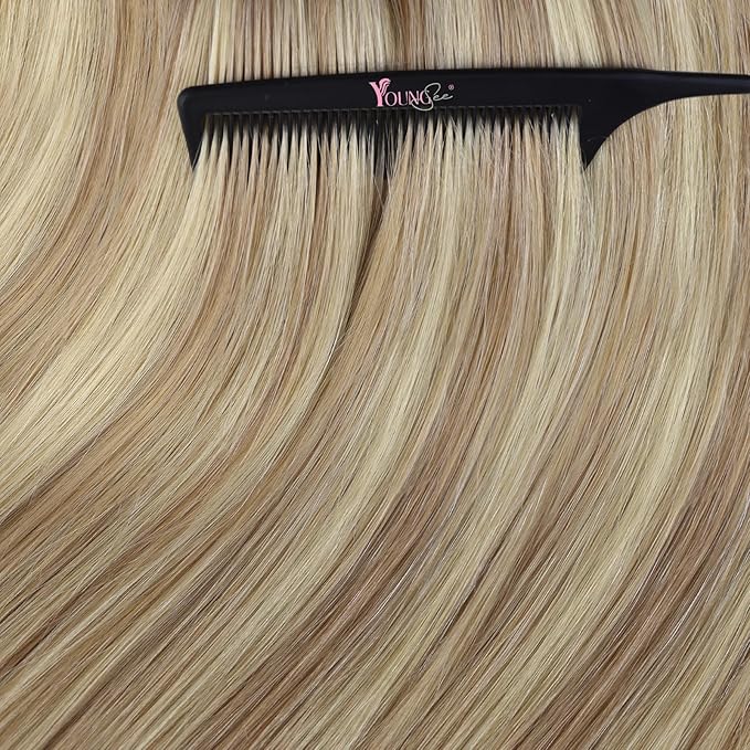 YoungSee Tape in Hair Extensions Human Hair Highlight Blonde Invisible Tape on Remy Hair Extensions Blonde Hair Extension Tapes in 22 Inch 20pcs 50g Long Straight Hair for Women