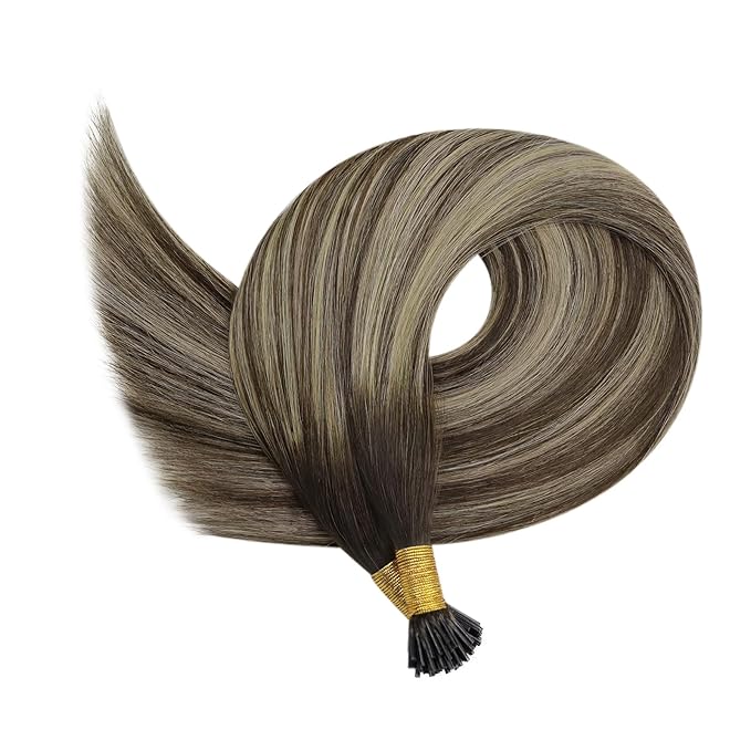 YoungSee Itip Hair Extensions Real Human Hair Balayage I Tip Extensions Ombre Dark Brown with Ash Blonde I Tip Human Hair Extension 22 Inch Itips Remy Human Hair Extension for Girls 50s 50g
