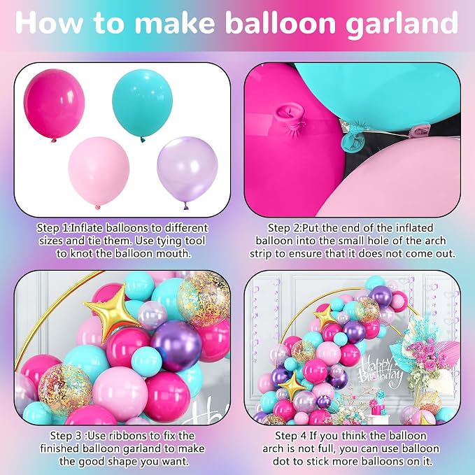 HILAVO Pink Purple Blue Balloon Arch Kit Teal Hot Pink Metallic Purple Party - Image 7