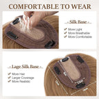 Rich Choices Hair Toppers for Women Real Human Hair 100% Human Remy Toppers NO Bangs for Women with Thinning on Top Clip in Hairpiece 4"x4.7"Lace Base 18 Inch #6 Light Brown