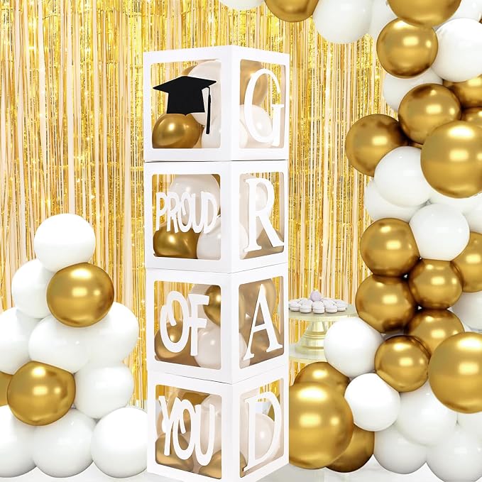Graduation Decorations 2026, PROUD OF YOU, Class of 2026 and 130pcs White Gold - Image 6