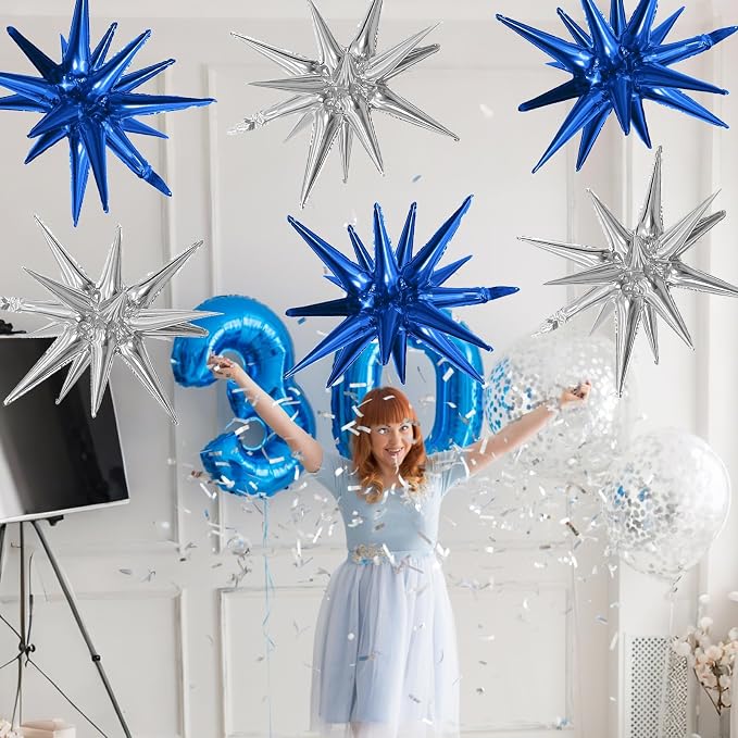 HILAVO 6PCS Blue Silver Star Balloons, 22Inch Large Navy Blue Silver Star - Image 6