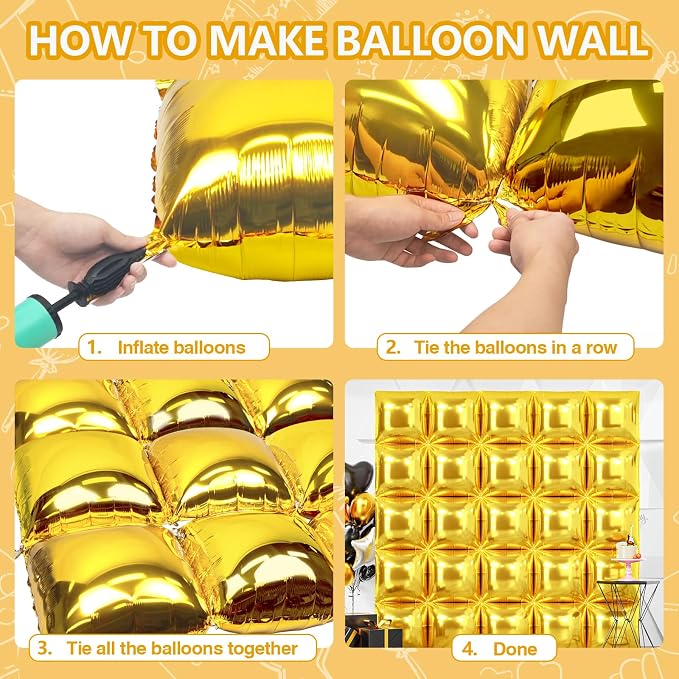 NISOCY 25PCS Metallic Gold Square Foil Balloons Wall Backdrop | Double Sided - Image 4