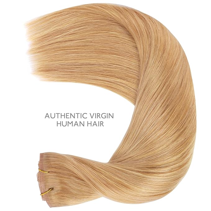 WENNALIFE Seamless Clip In Hair Extensions Human Hair, 14 Inch 130g 7pcs Strawberry Blonde Real Hair Extensions Clip in Human Hair Invisible PU Skin Weft Natural Remy Human Hair Extensions