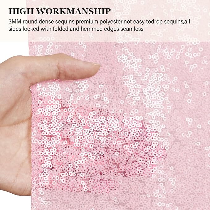 PartyDelight Pink Sequin Backdrop Curtains 2x8ft 2 Panels | Sparkly 3mm sequins - Image 4
