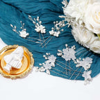 8Pcs Silver Bridal Wedding Hair Pins,White Flower Leaf Hair Piece Pearl Rhinestone Hair Clips,Hair Accessories for Women Brides Bridesmaid