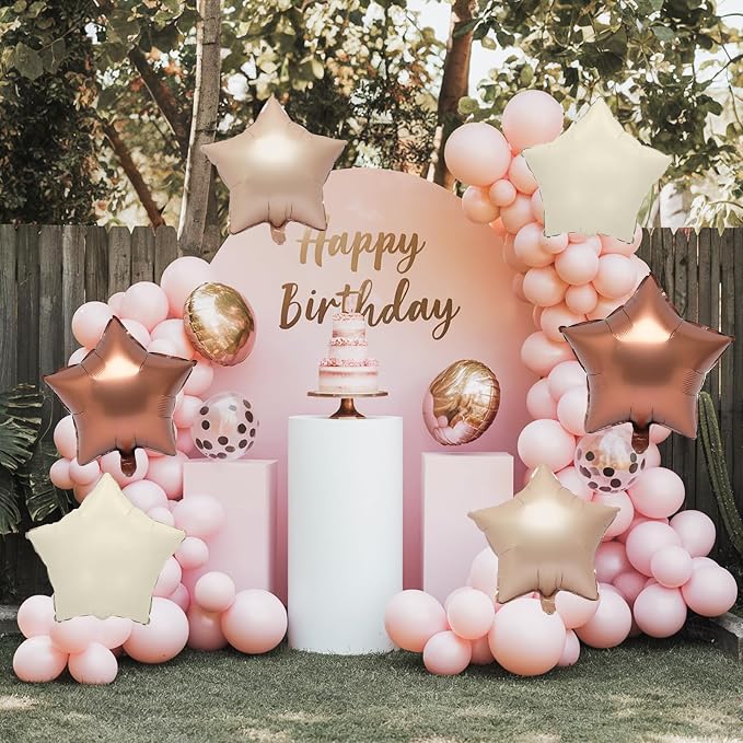 Brown Apricot Star Foil Balloons, 18 Inch Coffee Cream Beige Star Balloons - Image 5