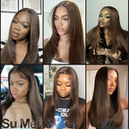 Glueless Synthetic Lace Front Wig 26 Inches Long Straight Wigs for Black Women 13x5x1 HD Lace Hand Tied Pre Plucked Hairline (#4 Chocolate Brown, 26 Inch)