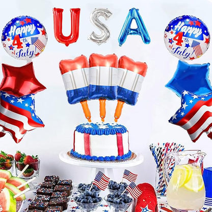 4th of July Balloons 12Pcs Patriotic Independence Day Foil Balloons Red White - Image 3