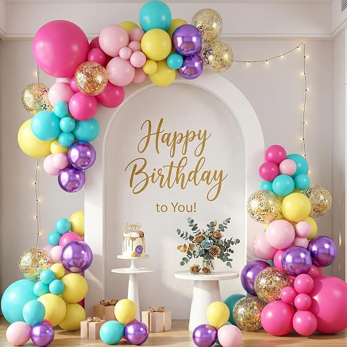 Pink Purple Blue Balloon Set, 12inch Hot Pink Yellow Purple Teal Gold Metallic - Image 6