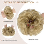 Messy Bun Hair Piece Wavy Curly Scrunchies Fluffy Donut Thick Updo Elegant Chignon Hairpieces for Women Girls, Ash Blonde 1.4oz