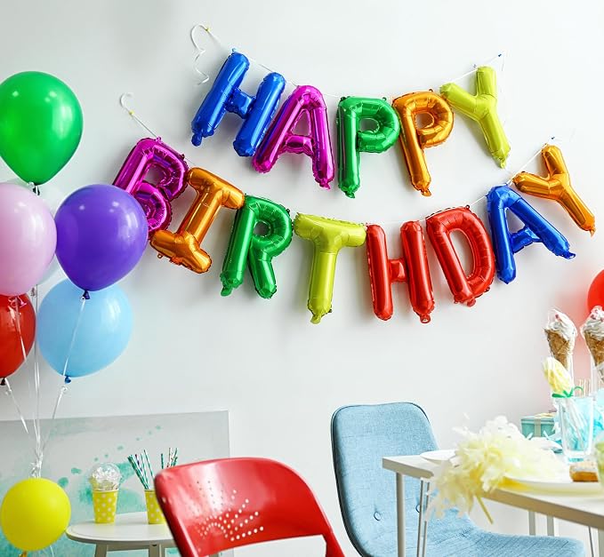 Rainbow Happy Birthday Balloon Banner, 16 Inch Foil Mylar Happy Birthday - Image 3