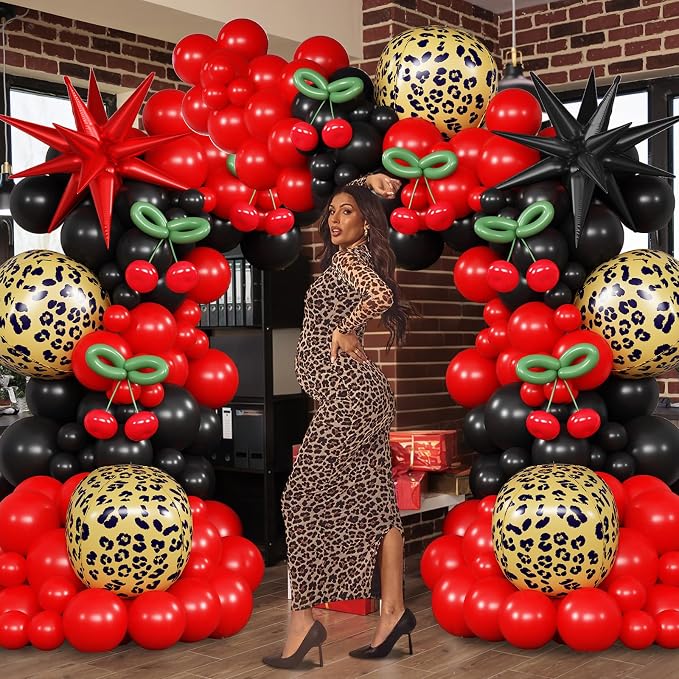 Red Black Balloons Garland Arch Kit, 4D Cheetah Print Mylar Balloons - Image 7