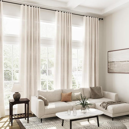 Extra Long Tan Beige Curtains 132 inch Length 2 Panels Set Back Tab Neutral - Image 7