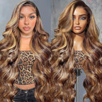 AMIRTY 250 Density Highlight Ombre 360 Lace Front Wig Human Hair Honey Blonde Body Wave HD Lace Front Wigs Human Hair Pre Plucked Brown 4/27 Colored Lace Frontal Glueless Wigs for Women 26 Inch
