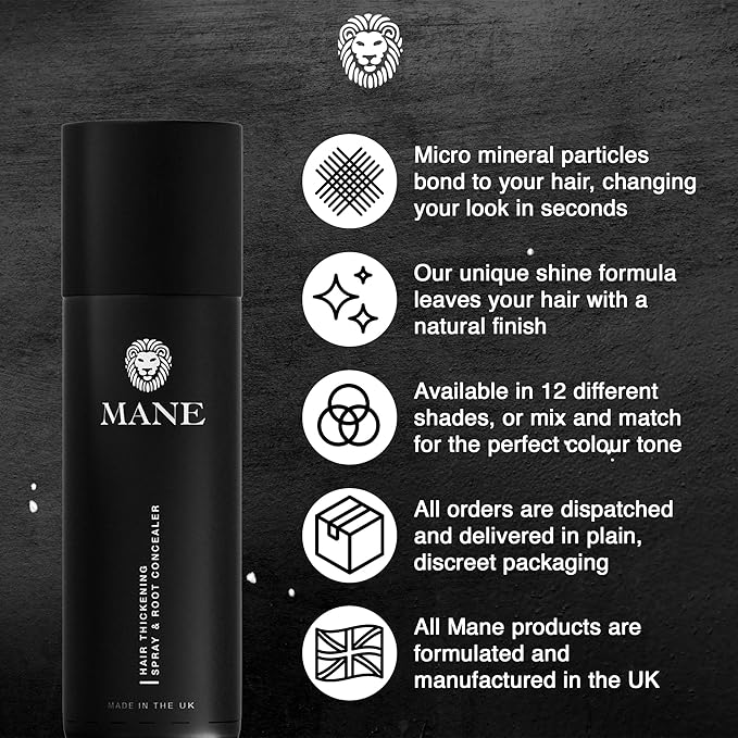 Mane Hair Thickening Spray & Root Touch Up, Instantly Thicker Hair for Men & Women, Fill in Hairlines and Hide Thinning and Fine Patches - Hazel, 12 Colors (6.76 oz)