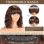 MISSQUEEN Brown Wavy Wigs With Bangs Curly Short Bob Wigs for Women for Heat Resistant Fiber Synthetic Colorful Wig for Daily Party Cosplay Chrismas Halloween Used