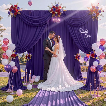 10 ft x 8 ft Wrinkle Free Purple Backdrop Curtain - Image 3