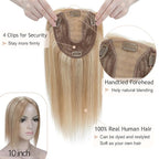 Hair Toppers for Women Real Human Hair No Bangs, 13 * 15 cm Larger Silk Base 150% Density Clip In Topper Hairpieces, Wiglet Top Pieces Add Volume -10 Inch 12P613 Golden Brown&Bleach Blonde