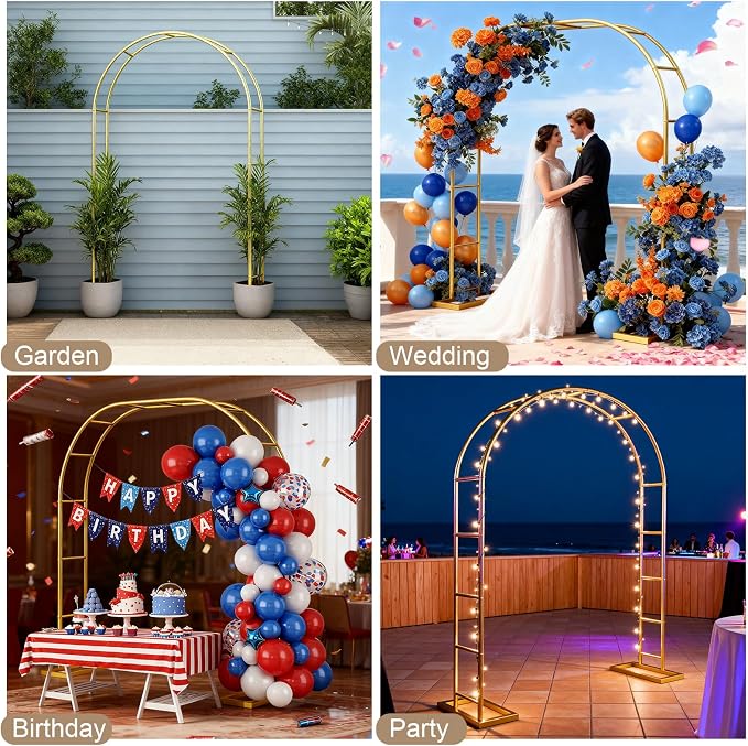 7.2FT Wedding Arch Backdrop Stand Metal Frame Gold Pergola Arbor - Image 6
