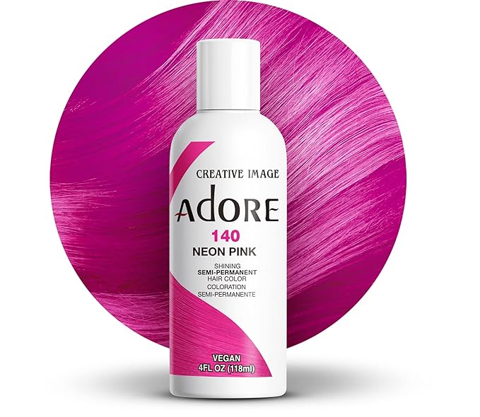 Adore Semi Permanent Hair Color (140 Neon Pink) | Vegan & Cruelty-Free Pink Hair Dye | No Ammonia, No Peroxide, No Alcohol | 4 Fl Oz (Pack of 1)