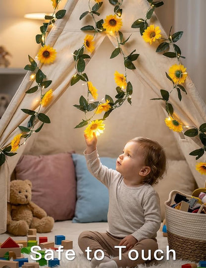 Sunflower Garland with 60LED Fairy Light Battery Operated Clear Wire | Vines - Image 5