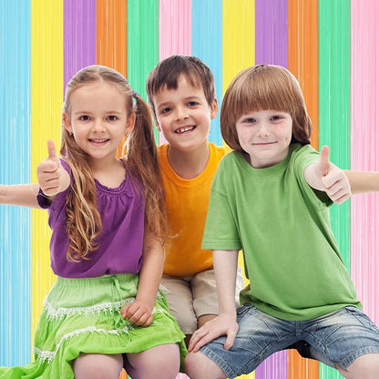 Voircoloria Pastel Rainbow Foil Fringe Backdrop Curtains, 2 Pack | Tinsel - Image 6