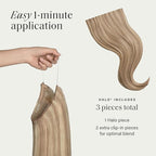 Luxy 100% Remy Human Hair – Halo Clip-In Hair Extensions –Natural Looking Volume & Length - One-Piece - Easy 5-Min Application 140 grams 16" Dimensional Natural Blonde