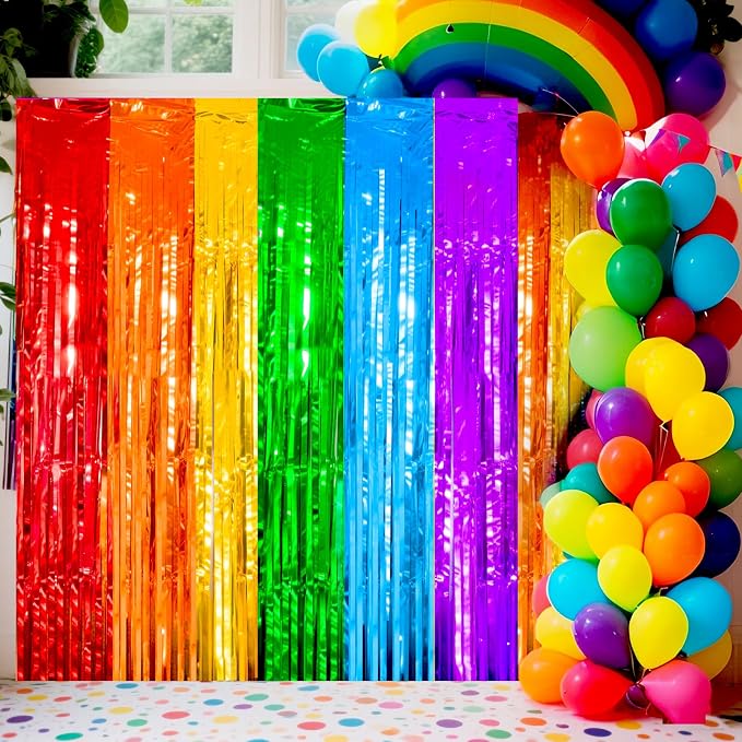 4 Packs Rainbow Foil Fringe Curtain, Baby Shower, Rainbow Party Decorations - Image 2