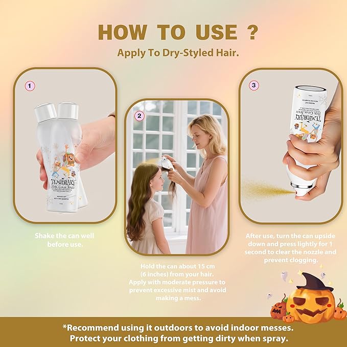 Gold Temporary Hair Color Spray for Kids, Silver Instant Colored Hair Dye Alternative for Boys Girls Teens Men Women, Quick Styling for Party Christmas Halloween, Disposable Washable, 150ml