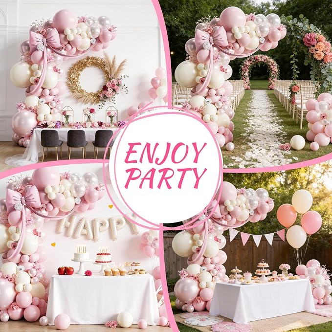 Pearl Pink Balloon Arch Kit, Double Stuffed Pearl Pink Sand White Balloons - Image 4