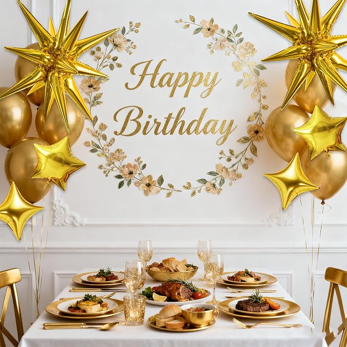 TONIFUL 22Inch 15Pcs Gold Large Explosion Star Mylar Balloons and 10Inch Four - Image 4