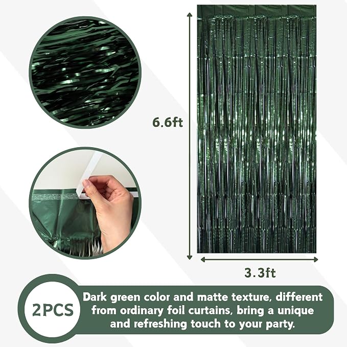 Dark Green Matte Foil Fringe Curtain Backdrop Party Decorations | 2 PCS 6.6×3.3 - Image 2