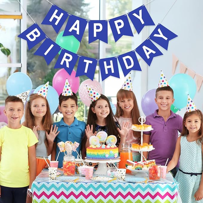 Pre-Strung Navy Blue Happy Birthday Banner Birthday Party Banner NO DIY | Happy - Image 5