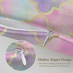1 Pack Satin Pillowcase for Hair and Skin Vintage Colorful Moroccan Gold Line Imitation Silk Pillowcase with Hidden Zipper Soft Breathable Pillow Cover Standard Size for Bedroom Sofa 20”x26”