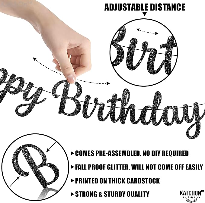 KatchOn Glitter Cursive Happy Birthday Banner- 10 Ft, Birthday Decorations | - Image 3