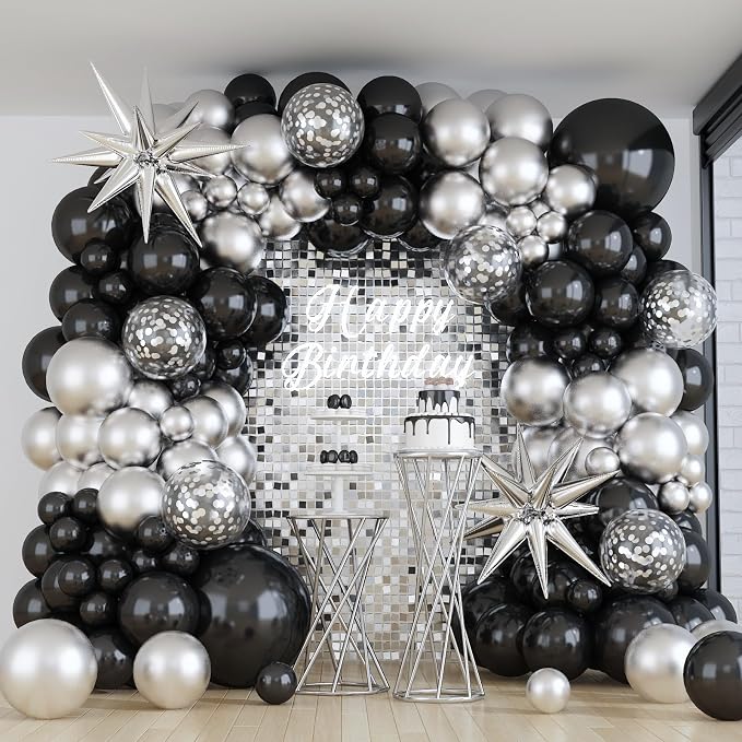 Black and Silver Balloon Garland Arch Kit by Paeyeq
