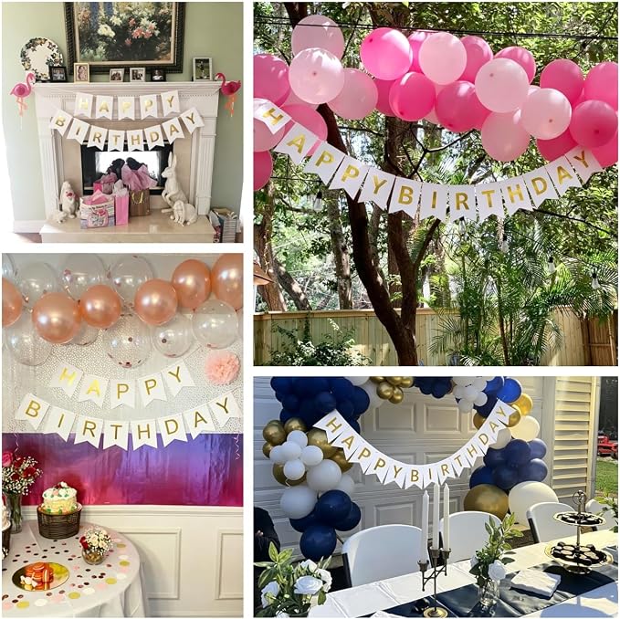 Happy Birthday Banner With Shiny Gold Letters, Swallowtail Design Hanging Signs - Image 5