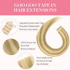 GOO GOO Tape in Hair Extensions Human Hair, 16/22 Light Blonde Highlighted Golden Blonde, 10inch 60g 40pcs, Skin Weft Seamless Invisible, Silky Straight with Thick Ends, Remy Human Hair